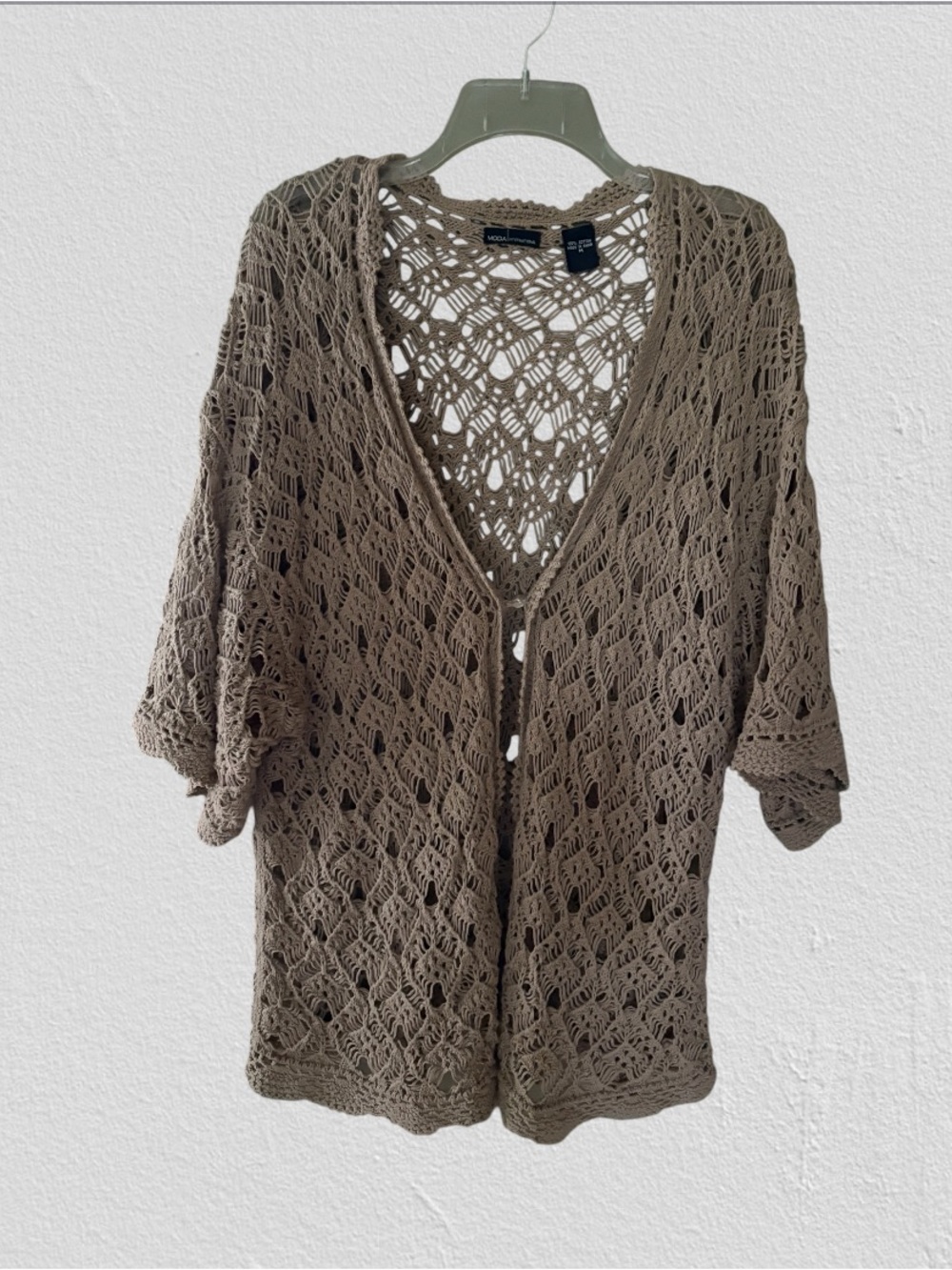 Moda International Beige Crochet Fly Away Cardigan Size M